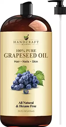 Handcraft Grapeseed Oil - 100% Pure and Natural - Premium Therapeutic Grade Carrier Oil for Aromatherapy, Massage, Moisturizing Skin and Hair - Huge 28 fl. Oz