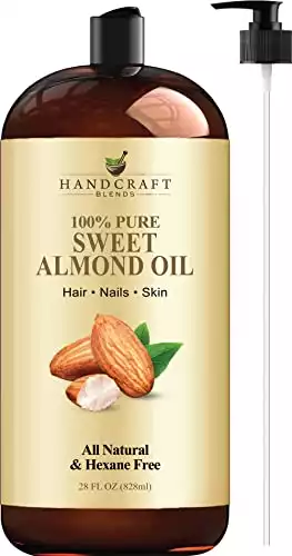 Handcraft Sweet Almond Oil - 100% Pure and Natural - Premium Therapeutic Grade Carrier Oil for Essential Oils - Massage Oil for Aromatherapy - Body Oil and Hair Oil - 28 fl. oz