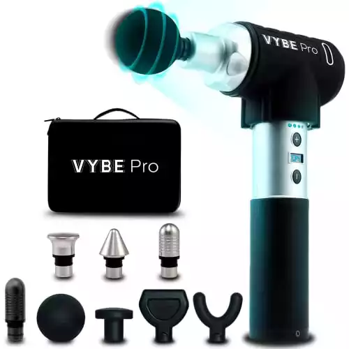 Vybe Pro Muscle Massage Gun for Athletes - 9 Speeds, 8 Attachments - Powerful Handheld Deep Tissue Percussion Massager for Body, Back, Shoulder Pain - Quiet Portable Electric Therapy Fascia Gun