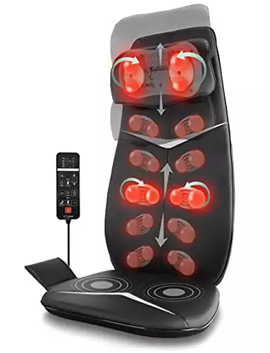 Zyllion Shiatsu Neck and Back Massager – 3D Kneading Deep Tissue Full Body Massage Cushion Pad with Heat, Height Adjustment and Seat Vibration for Muscle Pain Relief and Chair – Black (ZMA...