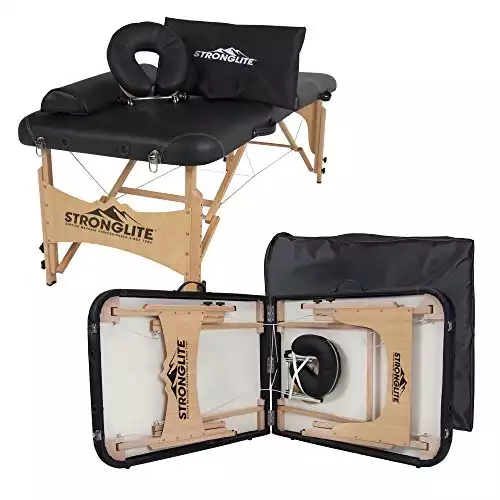 STRONGLITE Portable Massage Table Olympia - Double Knobs, Package w/ Adjustable Face Cradle, Face Pillow, Half Round Bolster, Microfiber Sheet Set & Carry Case (28x73")